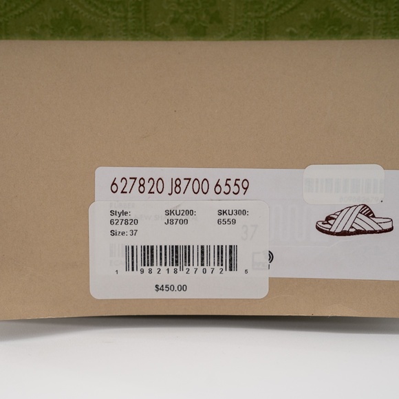 size 37G - Gucci Slide Sandals Cross Striped Red Green Web Rubber - Picture 10 of 10